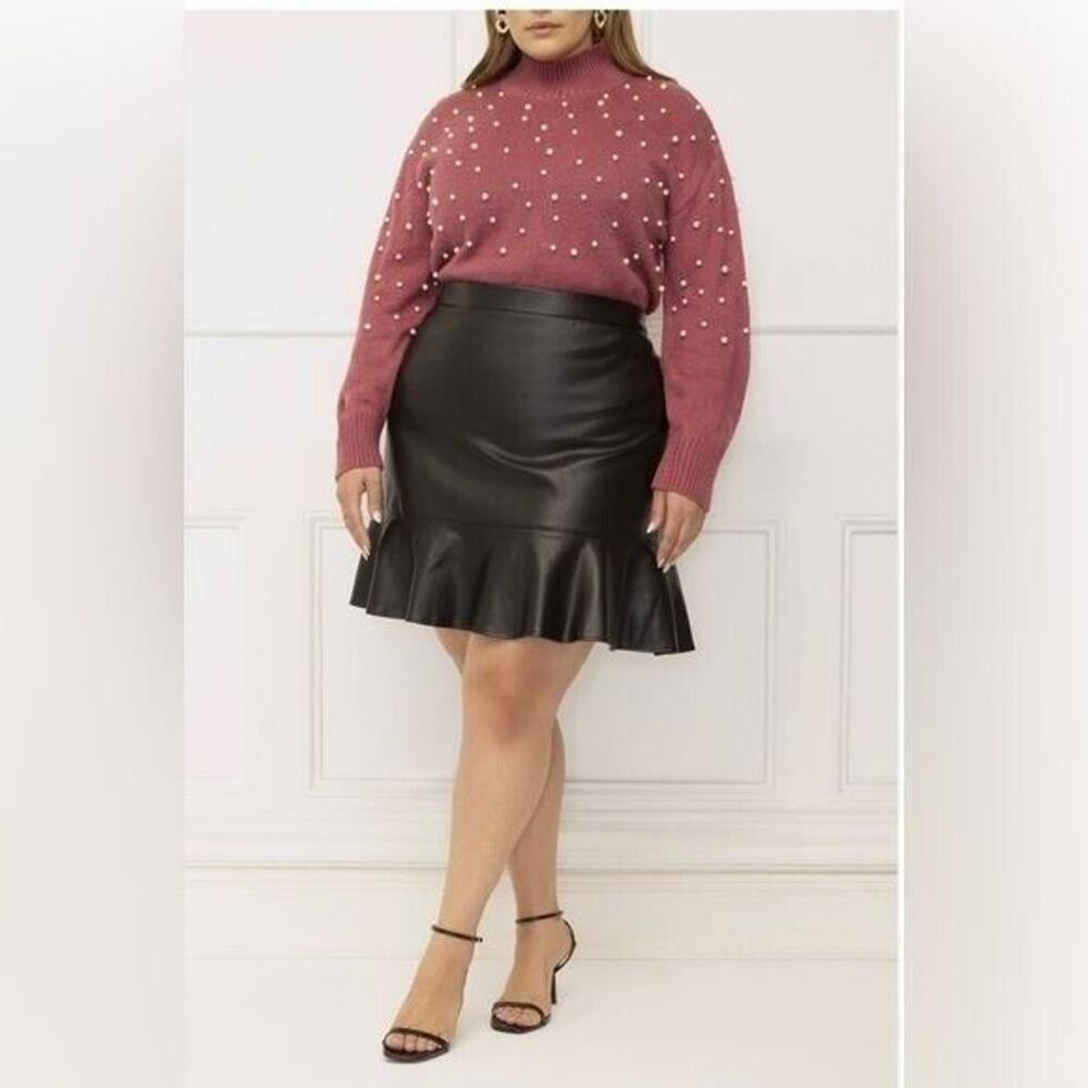 NWT Ashley Elements Faux Leather Skirt With Flounce Sz 12 Style k36358k Black